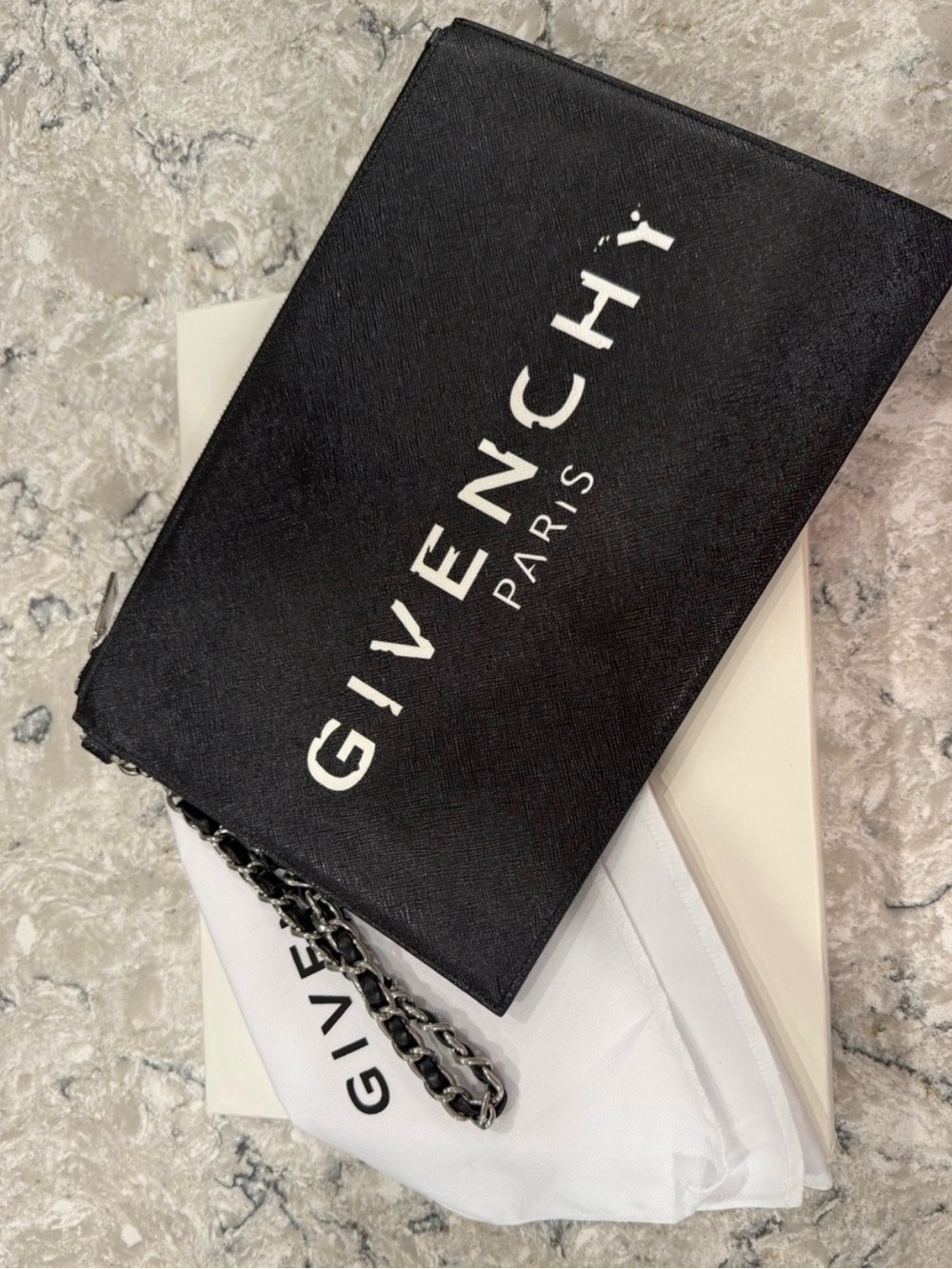 Givenchy Paris Black Leather Clutch with Chain NEVER WORN